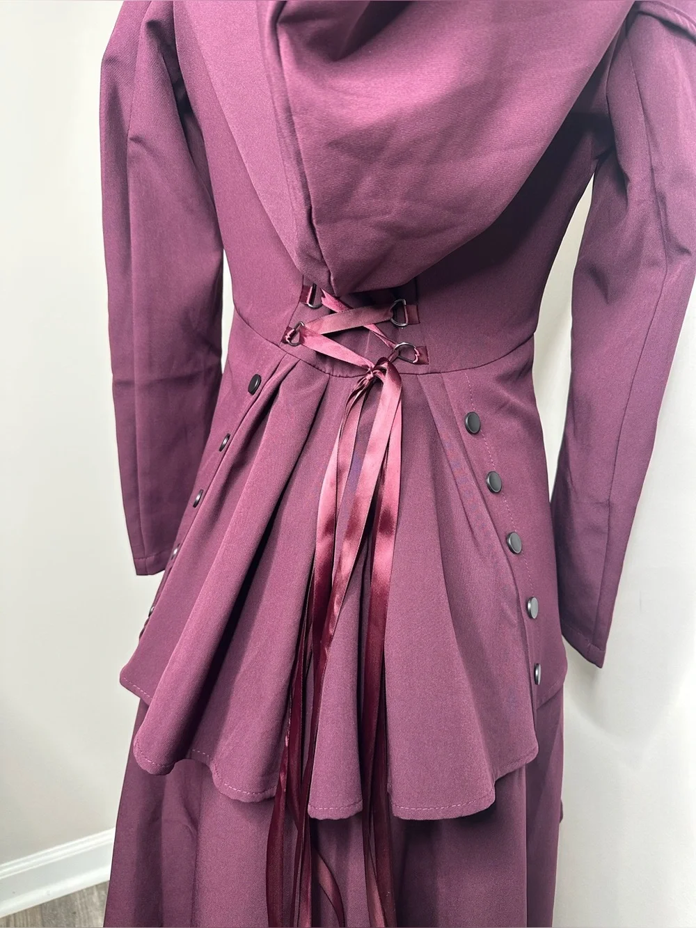 Fashion Plum Asymmetric lace -Back jacket /dress with Hood-nwot- small
